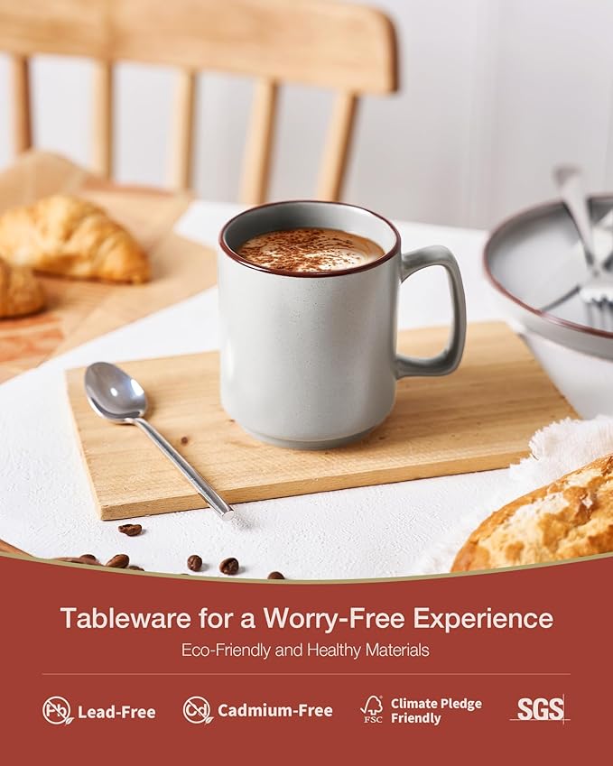 famiware Coffee Mugs Set of 6, Nebula 14oz Coffee Mugs, Ceramic Cup Set with Handle for Latte, Tea, Milk, Cappuccino, Cocoa, Light Gray