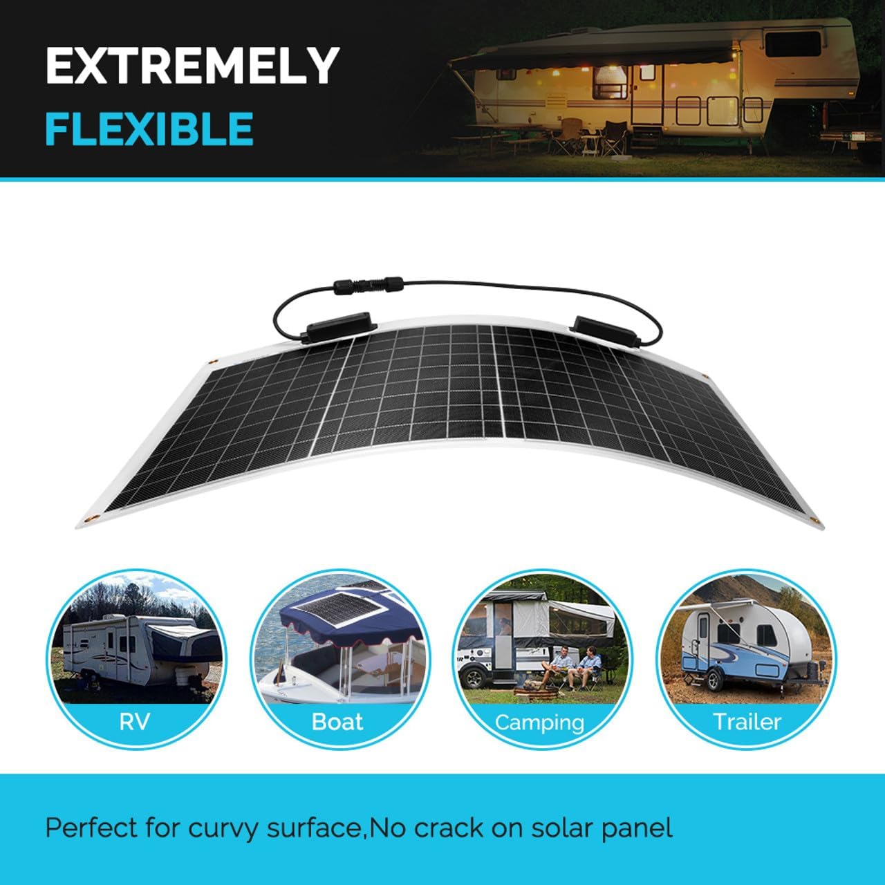 Renogy Flexible Solar Panel 50 Watt 12 Volt Monocrystalline Ultra-Flexible Bendable Mono Off-Grid Charger for Marine RV Cabin Van Car Boat Curve Surfaces
