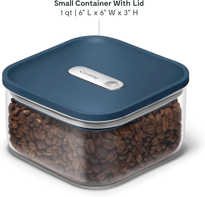 Caraway 1qt Glass Airtight Food Storage Container with Lid – Non-Toxic, BPA-Free Kitchen Storage Container – Stackable, Space-Saving Airtight Container for Dry Goods and More - Navy
