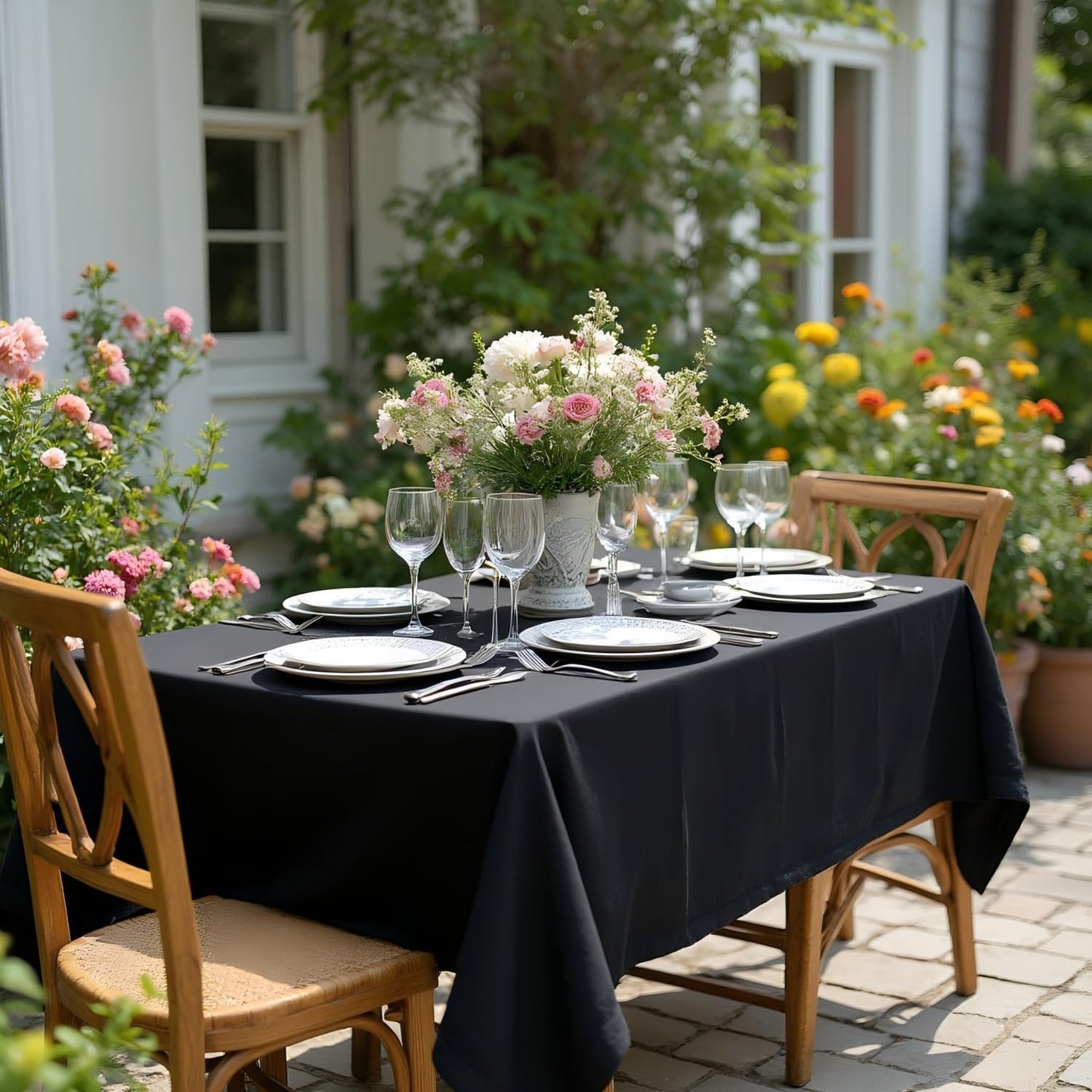 sancua Square Tablecloth - 70 x 70 Inch - Water Resistant Spill Proof Washable Polyester Table Cloth, Decorative Fabric Table Cover for Dining Tables, Buffet Parties and Camping, Black