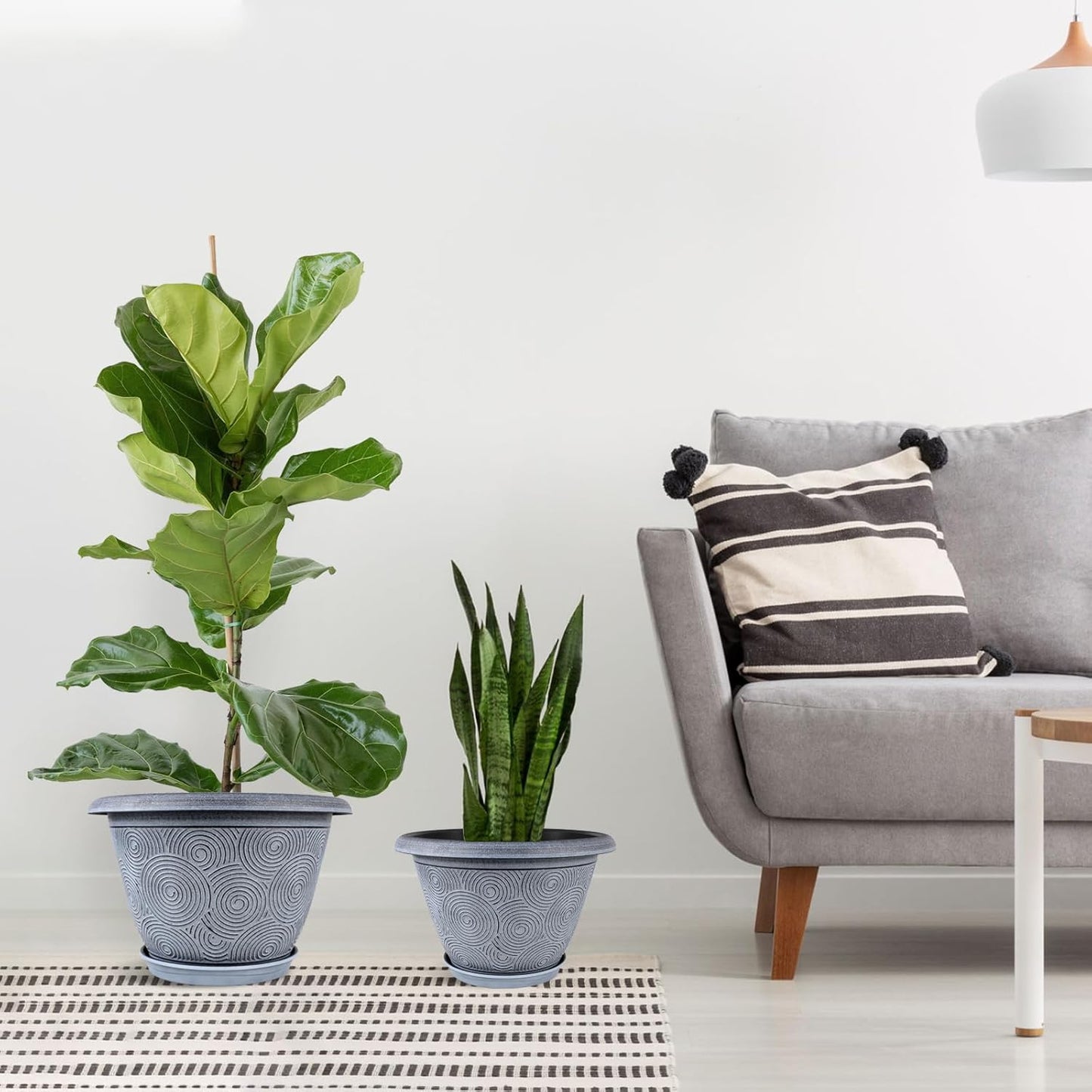 12 Inch Large Planter Pot for Plants Indoor Outdoor, 4 Pack Plastic Flower Pots with Drainage Hole & Tray, Modern Decorative Garden Pot with Saucer, Plant Container for House