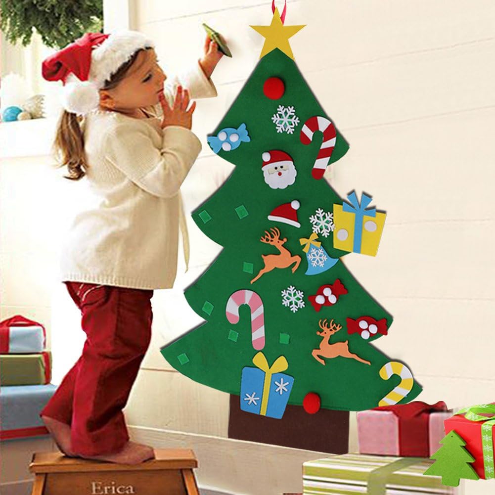 AerWo DIY Felt Christmas Tree Set + 26pcs Detachable Ornaments, Kids Wall Hanging Xmas Gifts for Christmas Decorations