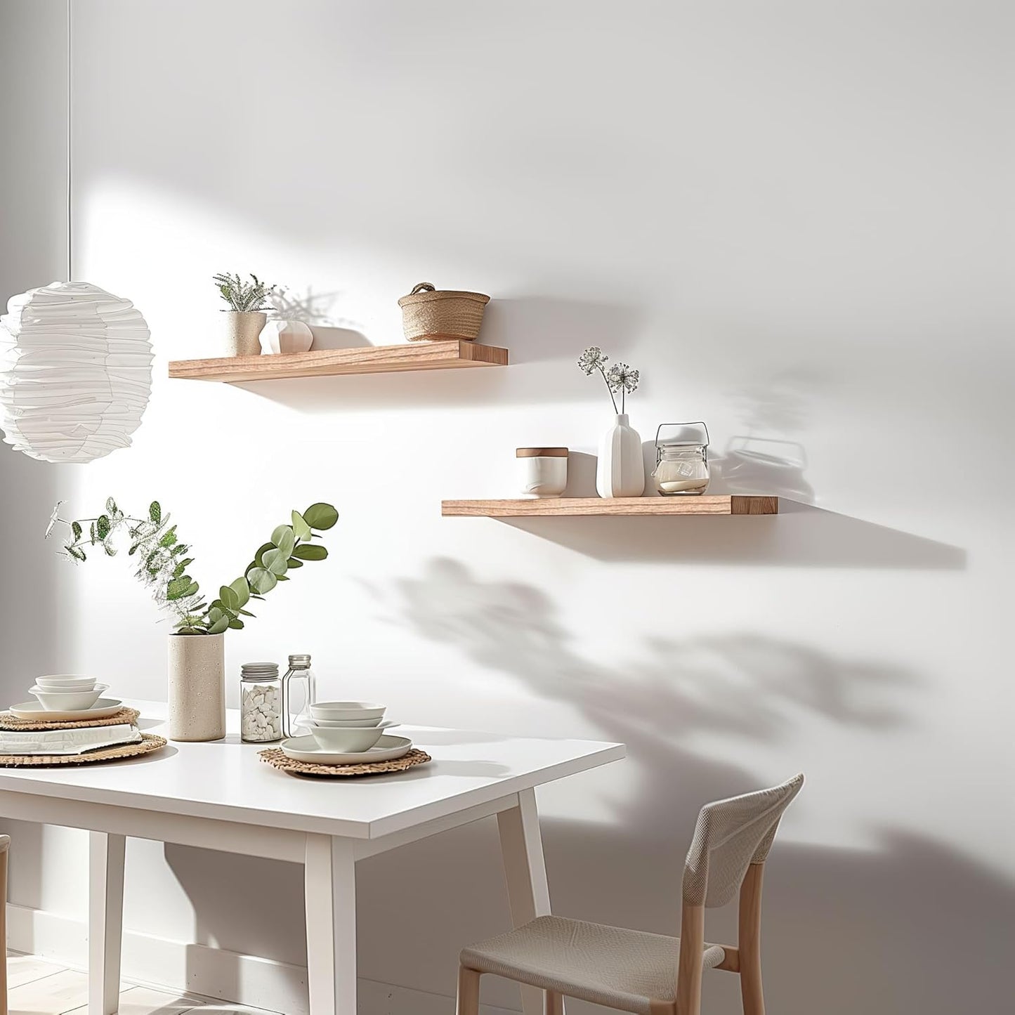 Wood Floating Shelves for Wall Decor, Rustic Wall Shelves for Bedroom Bathroom Kitchen Living Room, Set of 6 Light Walnut