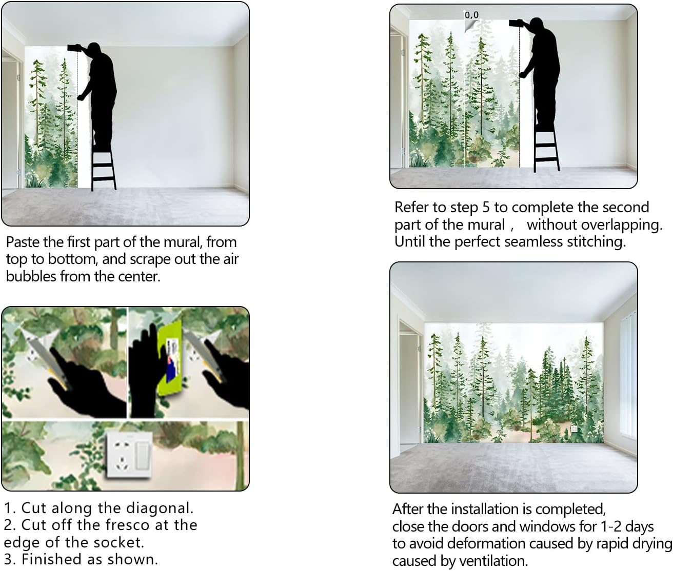 Boys or Girls Cartoon Pine Tree Forest wallpeper Nursery Kids Bedroom Wall Mural - 183"x120"（Not Peel and Stick）