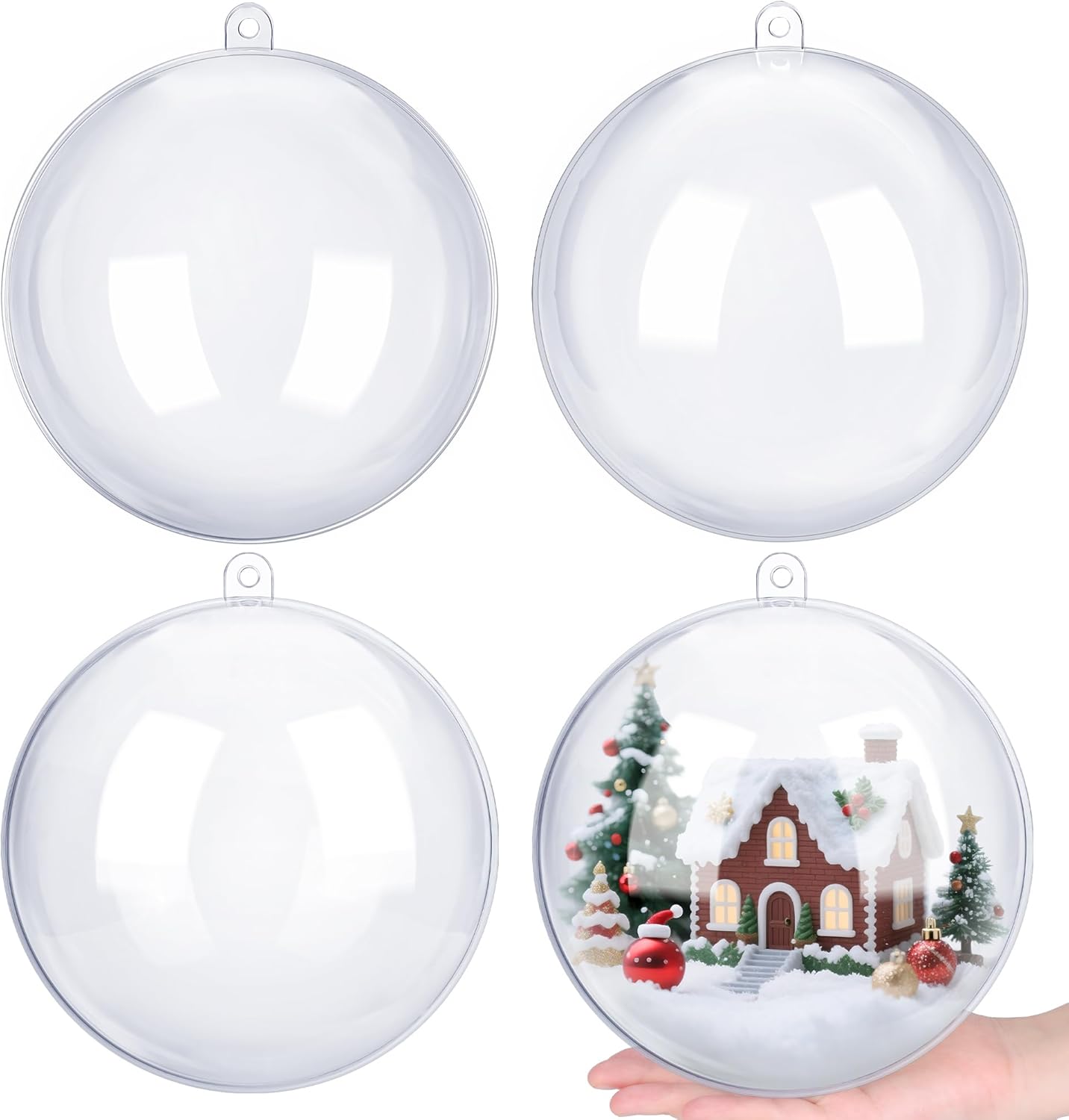 ANVAVO 2 Pieces 20 cm Christmas Clear Plastic Fillable Ball Ornaments DIY Craft Transparent Baubles Shatterproof Christmas Tree Hanging Ornaments for Xmas New Years Birthday Wedding Home Decor