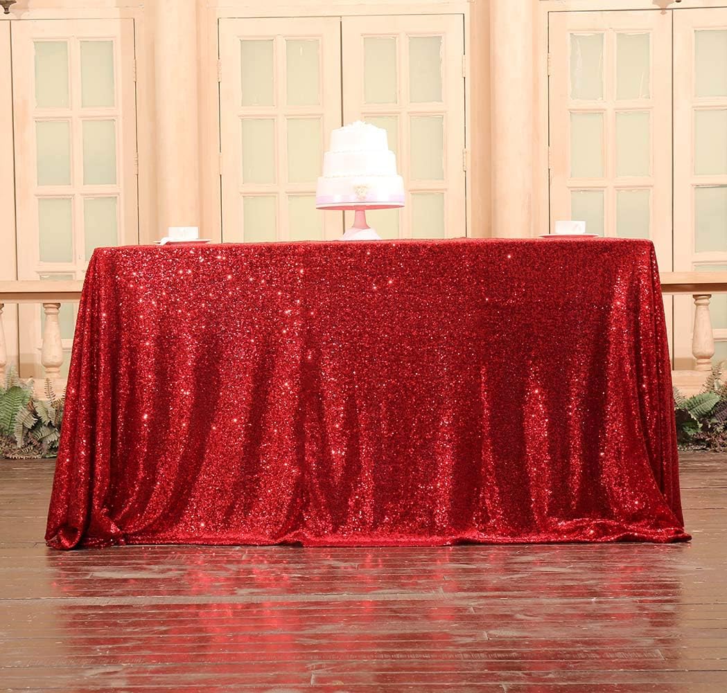 SquarePie Sequin Tablecloth 50 x 72 Inch Red Sparkly Table Linen for Wedding Party