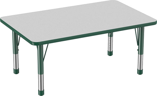 FDP Rectangle Activity School and Classroom Kids Table (30 x 48 inch), Chunky Toddler Legs, Adjustable Height 15-24 inches - Gray Top and Green Edge