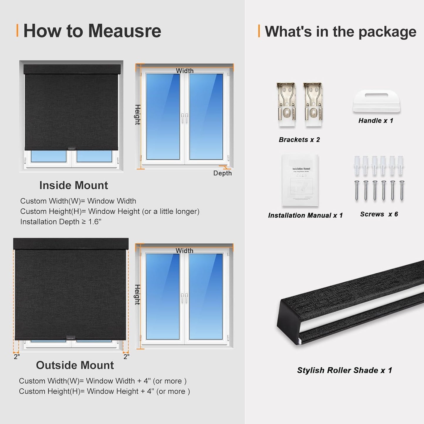 Persilux Free-Stop Cordless Blinds for Indoor Windows with Cover, Window Shades Blackout Roller Blinds, Thermal Insulated Fabric UV Protection for Kitchen, Office, Living Room, Black(76" W x 84" H)