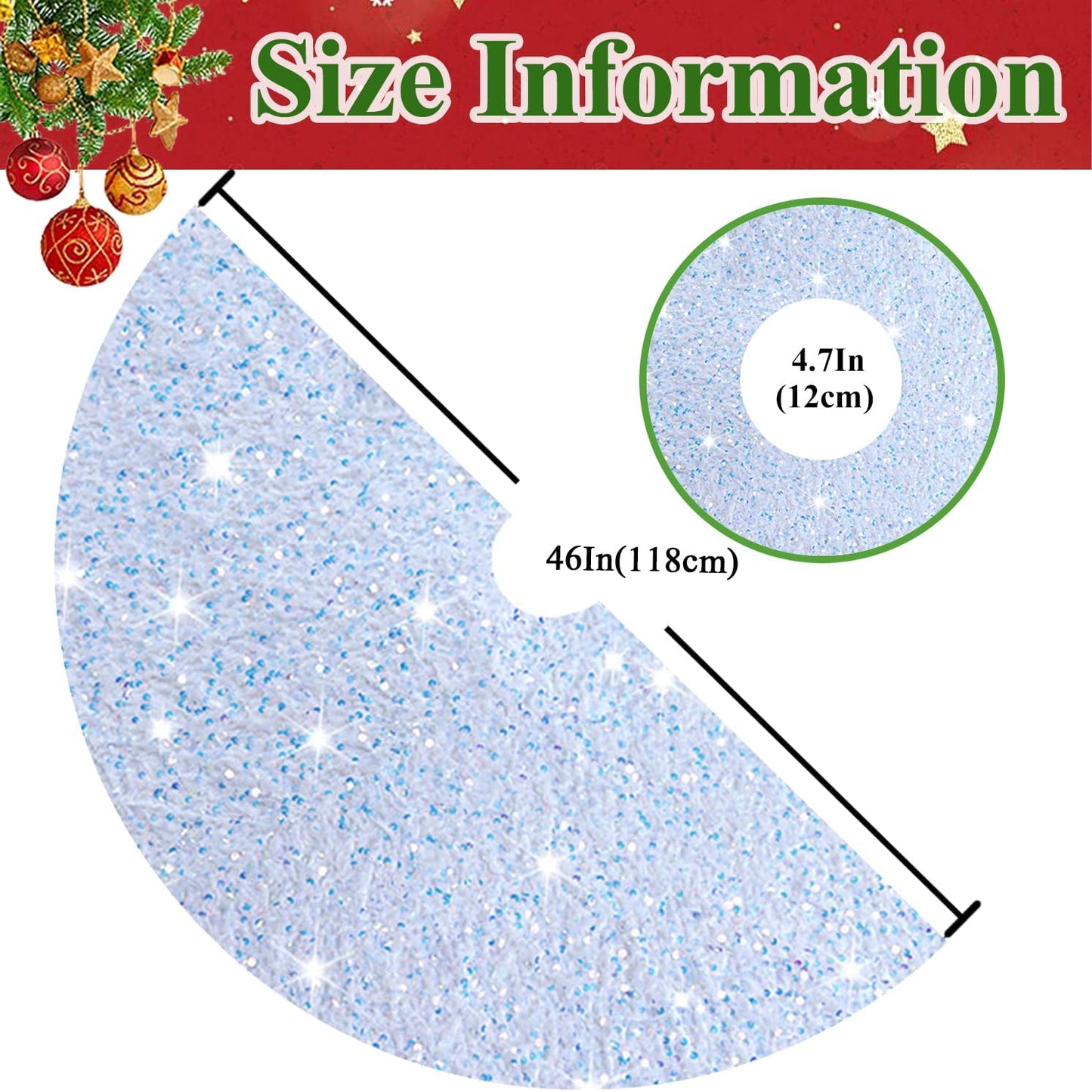MODFUNS Sequin Christmas Tree Skirt Iridescent White Sparkle Tree Skirt 46 Inch Velvet Xmas Tree Mat Thick Bling Tree Skirt Christmas Decoration Shimmer Tree Cover Skirt for Merry Christmas Party