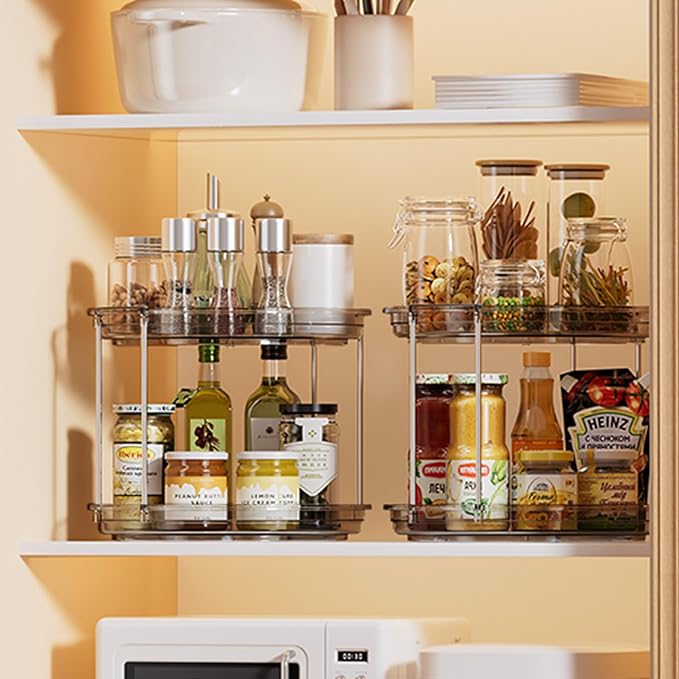 LAMU 2 Pack 2 Tier Lazy Susan Turntable Organizer 10.6'' Rotating Spice Rack Organization for Cabinet, Kitchen, Pantry, Countertop, Bathroom, Vanity, Medicine Cabinet Organizer, Grey