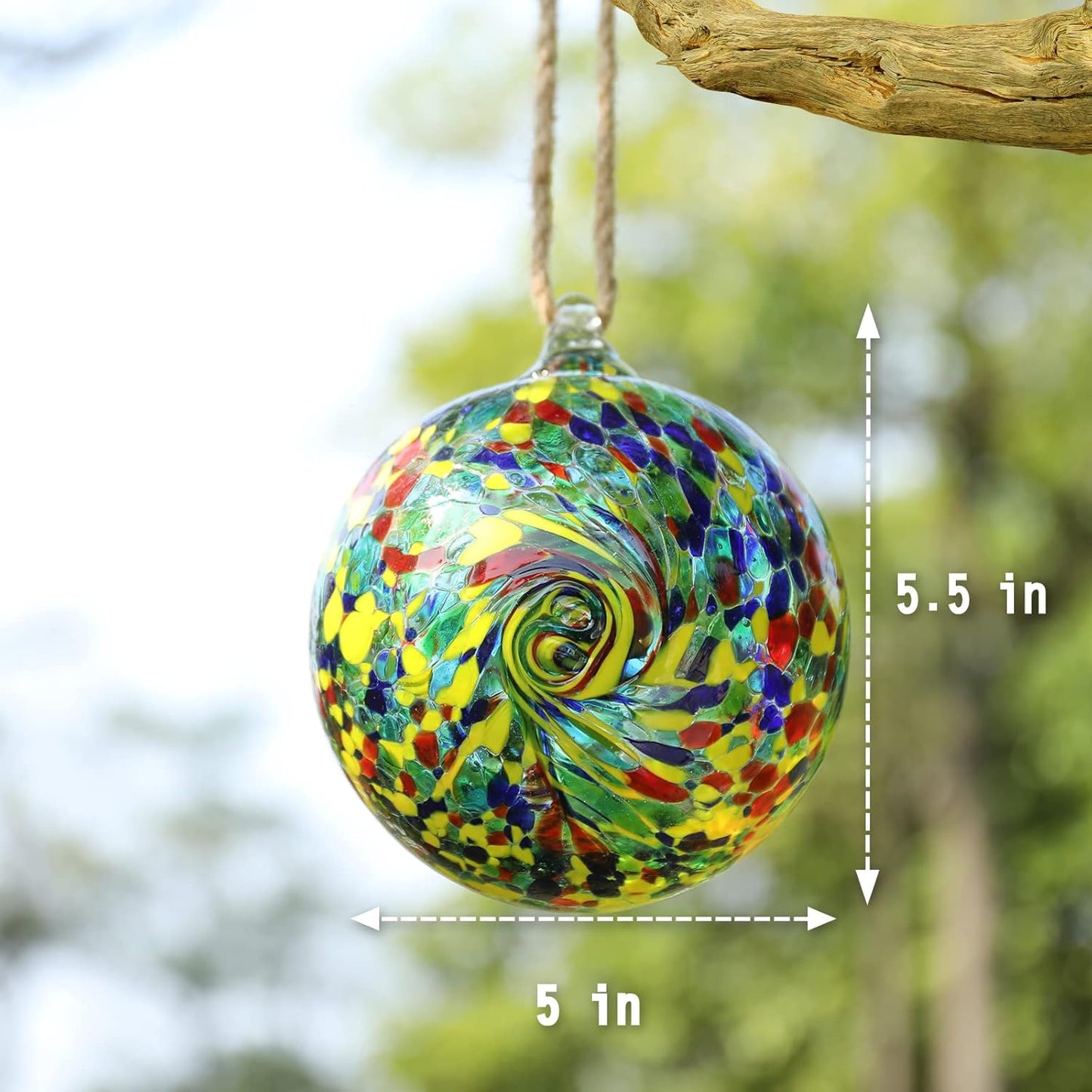 VCUTEKA Hanging Friendship Balls, Glass Ball Hand Made Witch Ball for Window Outdoor Garden Patio Décor, 6" Colorful Swirl