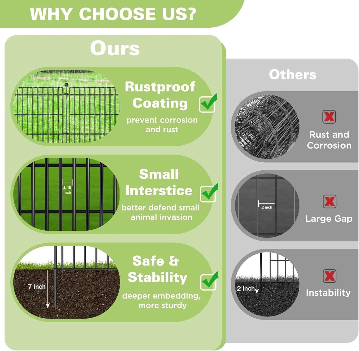 10 Panels No Dig Garden Fence with Gate, 44in(H) × 23.6ft(L) Decorative Metal Outdoor Dog Fence, Rustproof Pet Fencing for Yard, Patio, Flower Bed -Temporary Fencing| Easy to Install