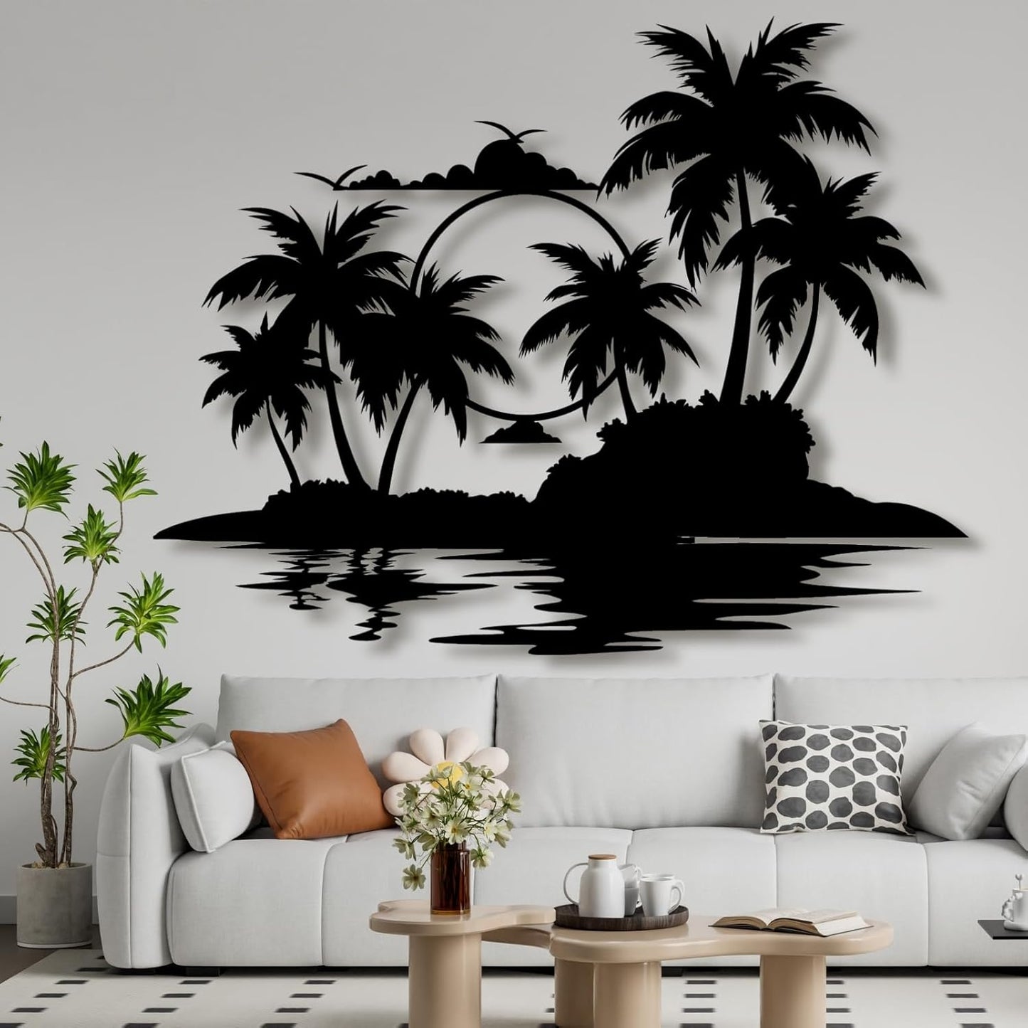 Lunwall Palm Tree Metal Wall Art, Tropical Palm Tree Wall Decor, 47 L" x 37 W" / 120 x 94 cm, Indoor and Outdoor Use