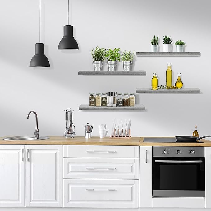 Sorbus Floating Shelves for Wall - 24" Bathroom Shelves, Wall Decor for Bedroom, Kitchen, Living Room, Home Decor & Book Storage - Mounted Floating Shelf with Invisible Brackets (Gray, 4 Pack)