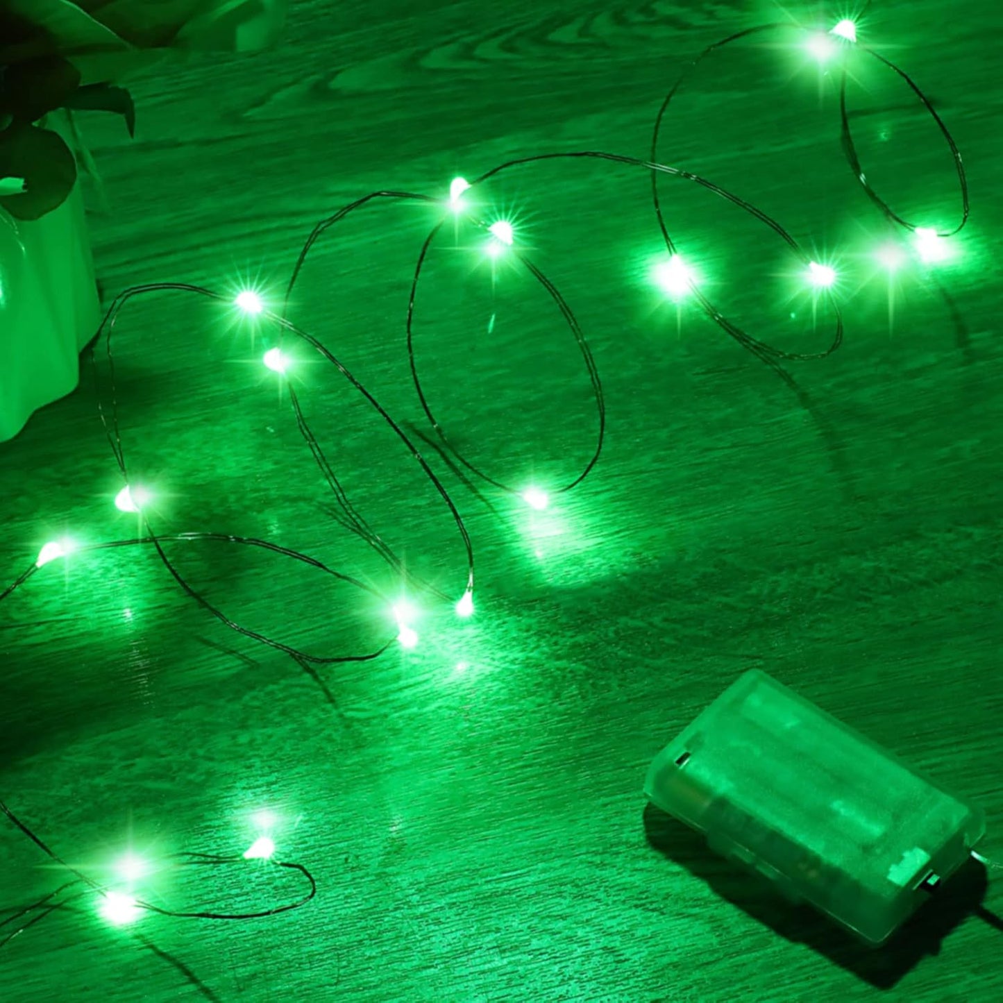Mini St. Patrick's Day Fairy Lights Battery Operate, 2 Pack Copper Wire 3*AAA Battery Powered Led Starry Fairy String Lights for Bedroom, Christmas, Party, Wedding, Decoration(5m/16ft Green)