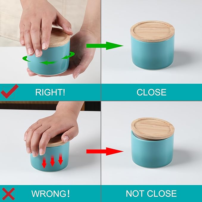 Sweejar Kitchen Canisters Ceramic Food Storage Jar, Stackable Containers with Airtight Seal Wooden Lid for Serving Ground Coffee, Tea, Sugar, Spice and More - 5 Fl Oz(White Acacia)