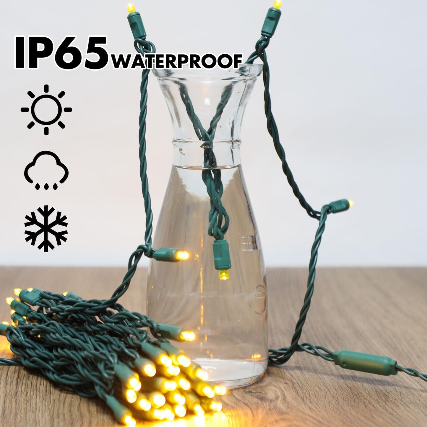 100Count (2pk of 50L) String Lights, LED Christmas Lights, 6" SPACING,Green Wire,Yellow