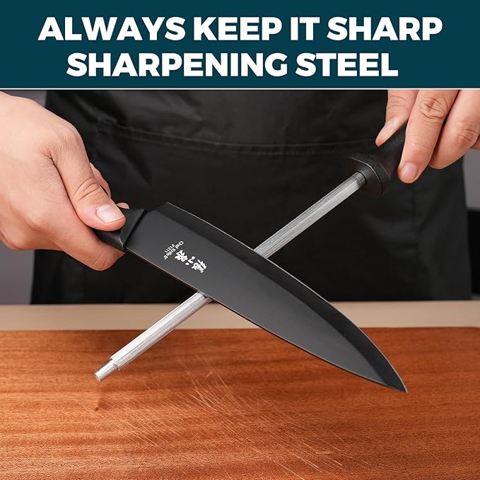 Zhang Xiao Quan Since 1628 15-Piece Kitchen Knife Block Set with Sharpening Steel Knive Set Ergonomic Handle Dishwasher Safe(Black)