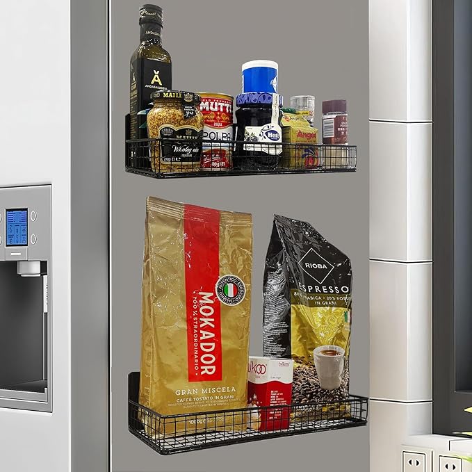 Bruda 2 Pack Large Magnetic Shelves Spice Rack Organizer for Washing Machine, Fridge, Refrigerator, Oven, Coffee Maker, Metal Peg Board 009