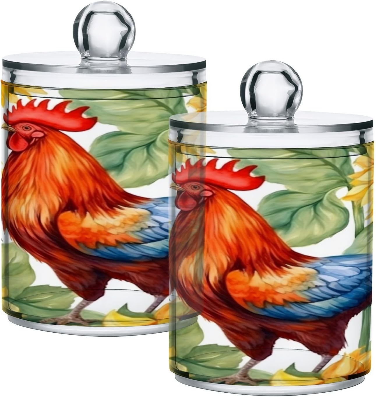 Sunflower Rooster 2PC Airtight Transparent Plastic Storage Jar, Food Storage Container Glass, Can Store Candy, Salt, Coffee Beans, With lid, Easy To Use