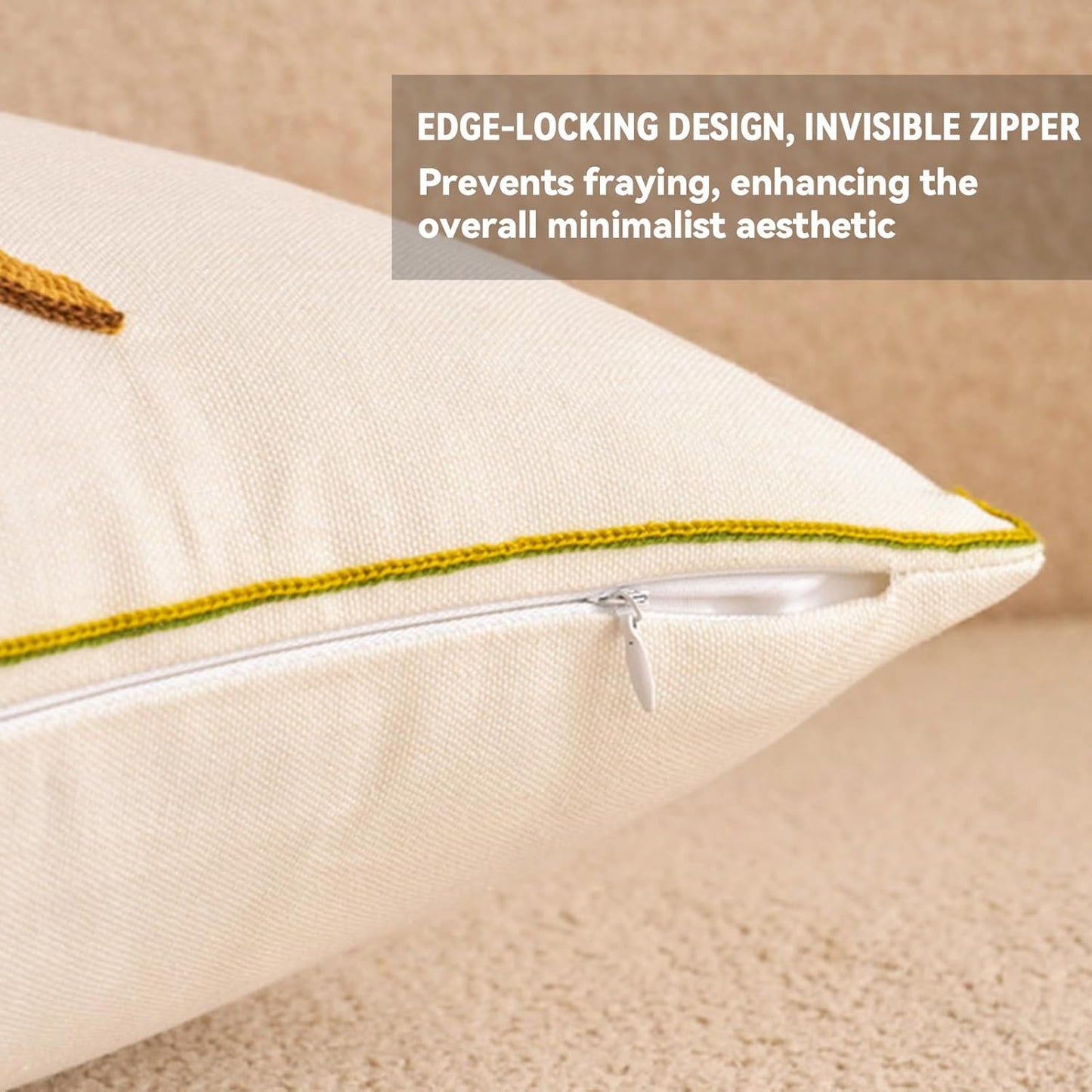 Embroidered Cushion Cover Wild Floral Throw Pillow Cover Jacquard Decorative Pillowcase for Living Bedroom Room Couch White Daisy