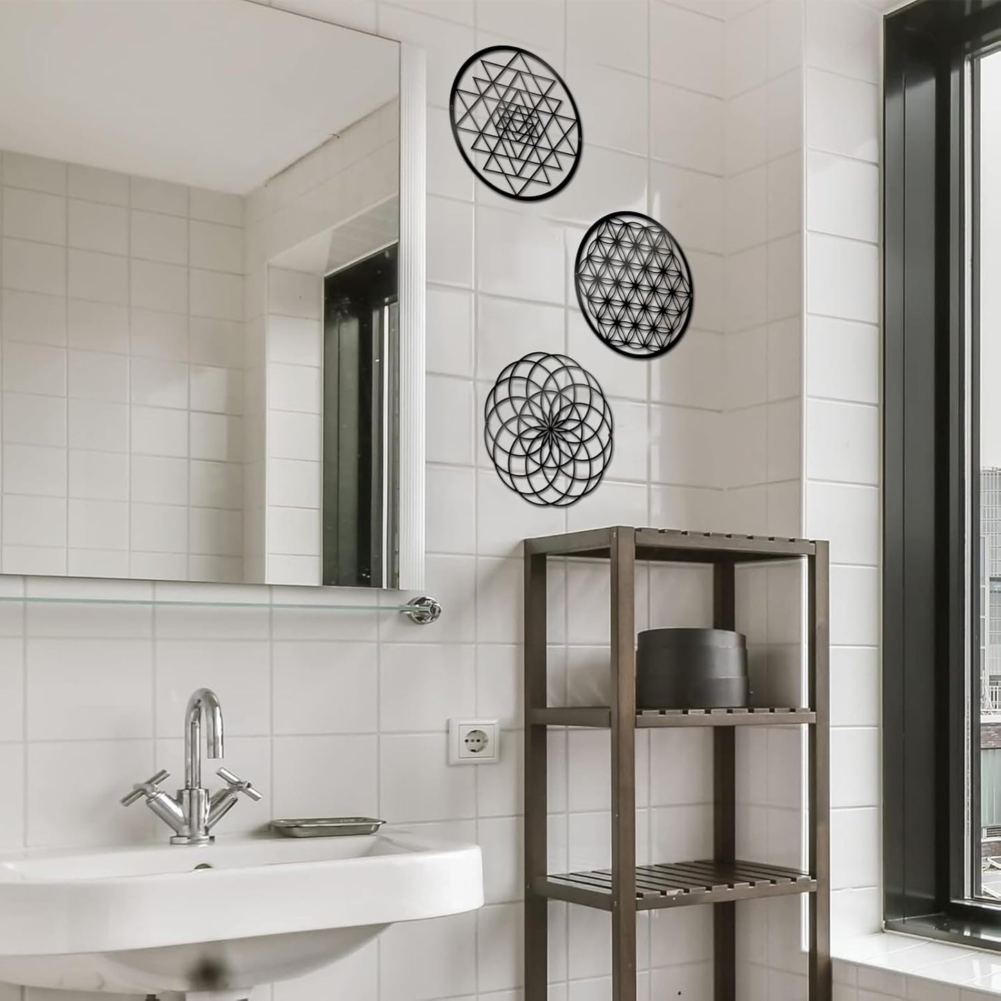 3 Pcs Metal Abstract Wall Decor, Minimalist Lines Wall Hanging Art Painting, Modern Geometric Black Wall Sculpture Suitable for Home Office, Hotel Living Room, Bedroom and other Home Decoration（Circle）