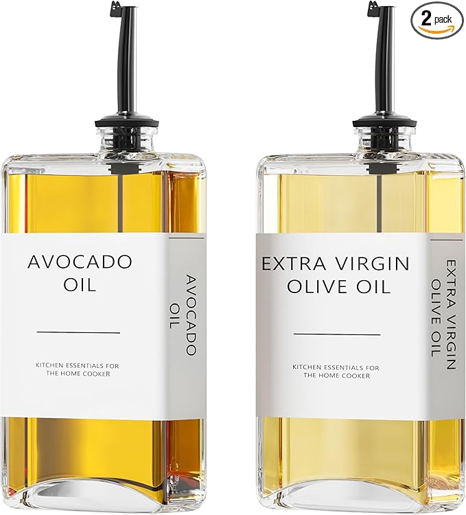 New England Stories Kitchen Cooking Oil Dispenser Set, Olive Oil and Vinegar Bottles, Soy Sauce Dispenser - 2 Pieces, Black, Durable & Stylish Design