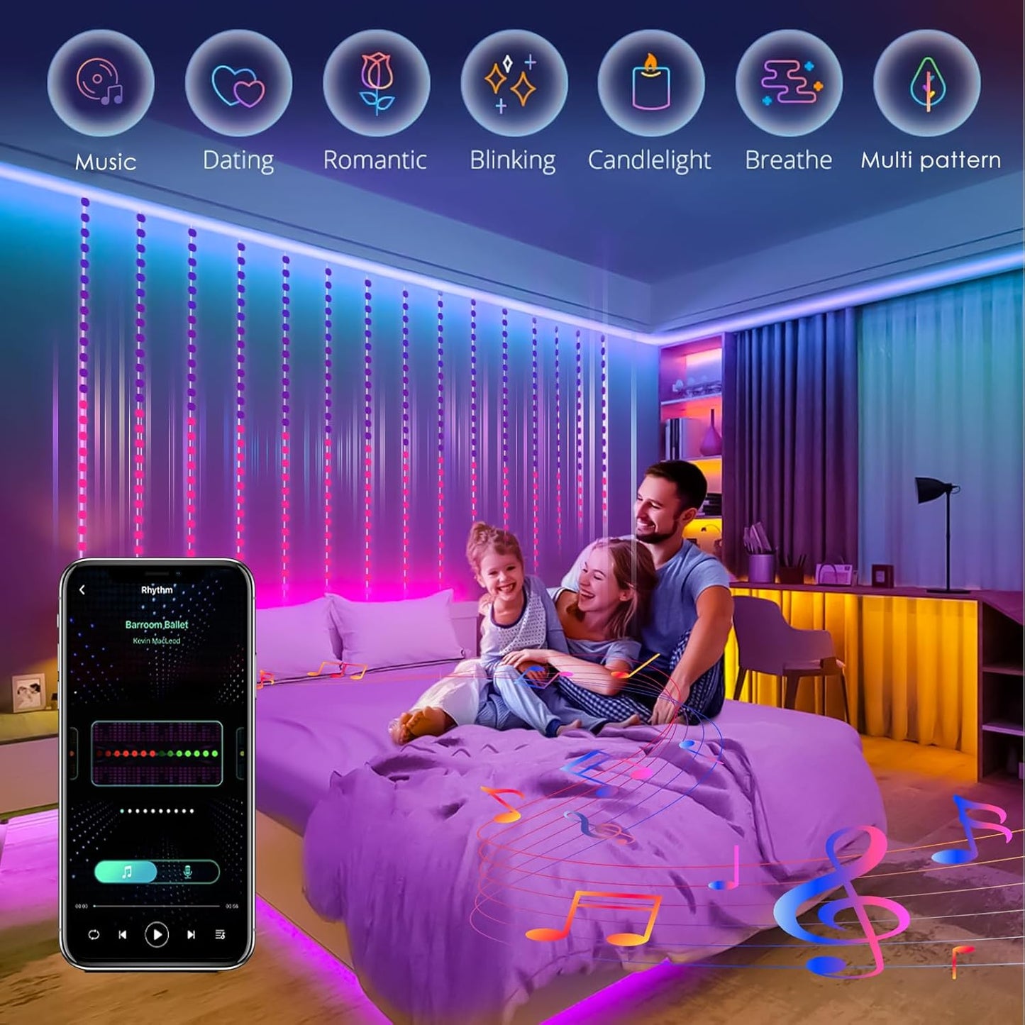 HXWEIYE 400LED Smart Curtain Lights, 6.6Ft x 6.6Ft Fairy Hanging Curtain String Lights with APP & Remote, Dynamic DIY Color Changing Wall Lights for Indoor Bedroom Window Party Backdrop Outdoor Decor