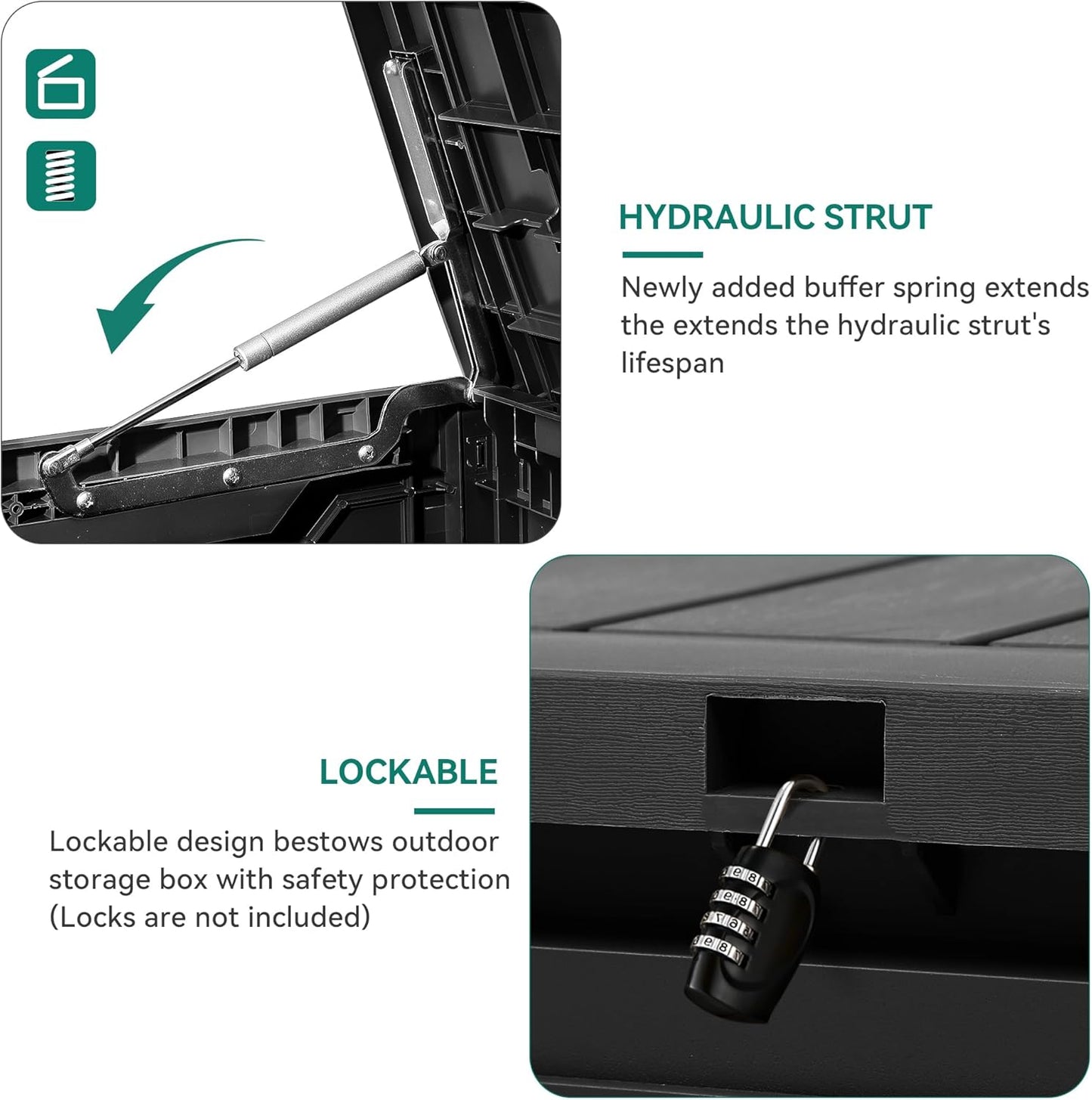 YITAHOME 80-Gallon Waterproof Resin Outdoor Storage Box, Lockable Storage Container for Outdoor Furniture, Cushion Storage, Pool Accessories, Garden Tools and Sporting Gear, Black