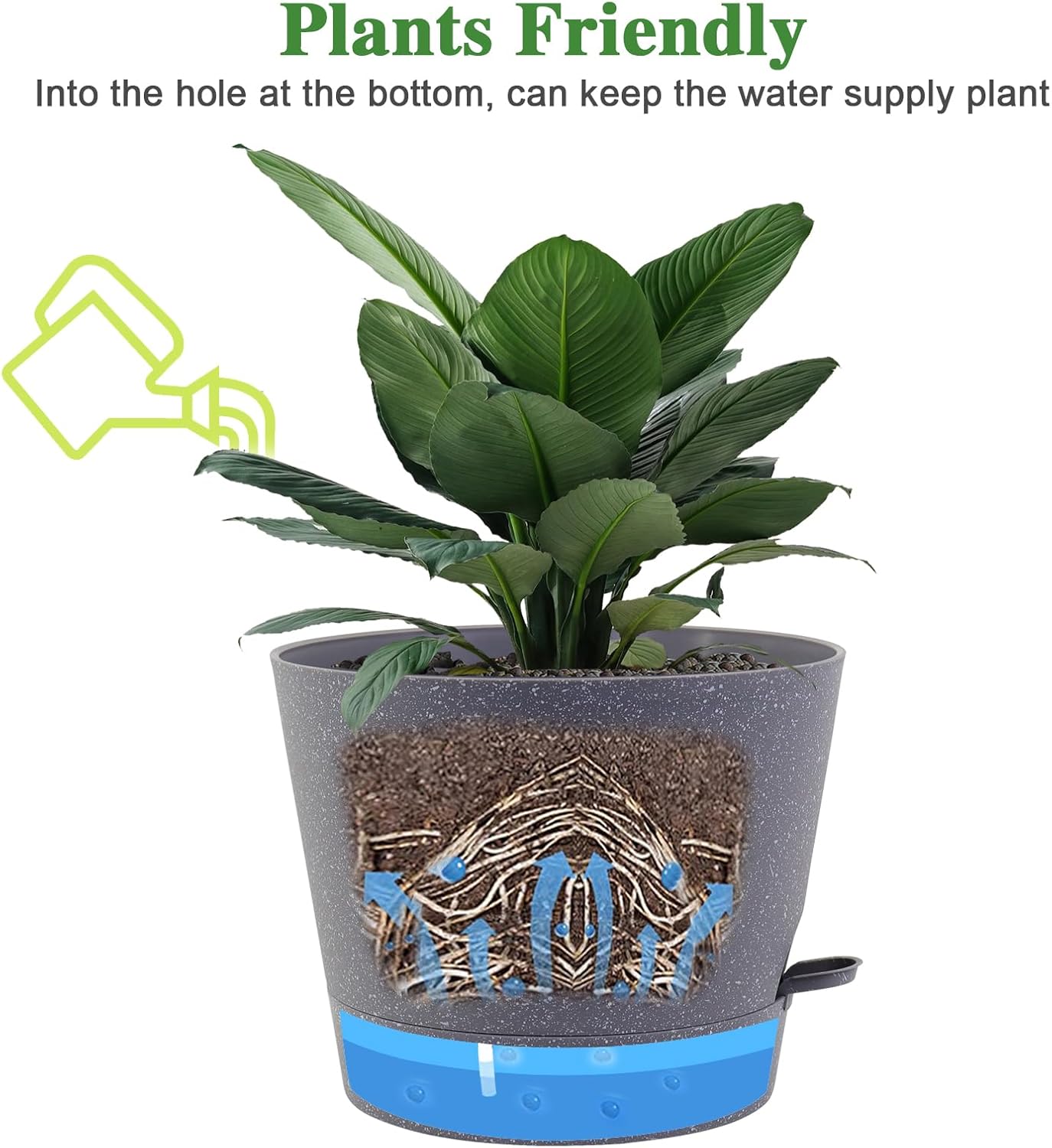 Self Watering Pots for Indoor Plants,12 inch Planters with Drainage Holes Plastic Flower Pots with Deep Reservoir, Grey Speckles