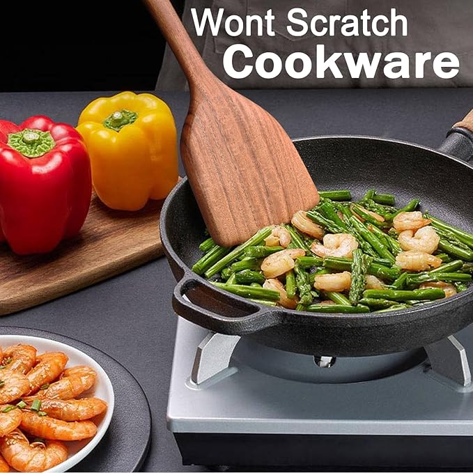 Wooden Spoons for Cooking 10 Pieces Set, Teak Kitchen Utensils Spatula, Wooden Cooking Utensils Spoons, with Spoon Rest, Strainer Spoon, Pasta server, Fried Spatula and Salad Fork, Utensil Holder