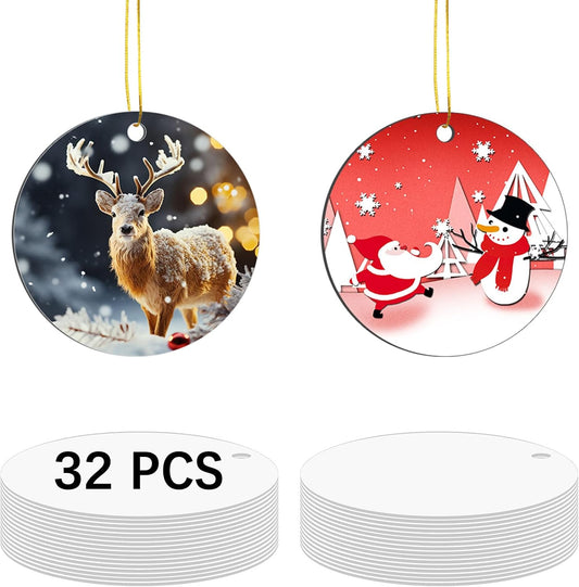 32 pcs Metal Sublimation Ornament Blanks，Christmas Ornaments Sublimation Christmas Ornament Blanks for Christmas Tree Decor Blank Ornaments，DIY Handmade Crafts Double Sided Sublimation Ornaments
