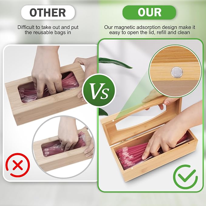 Individual Storage Bag Organizer for Kitchen Drawer, Bamboo with Foil and Plastic Wrap Organizer for Kitchen Organizers and Storage, for Gallon, Quart, Sandwich, Snack