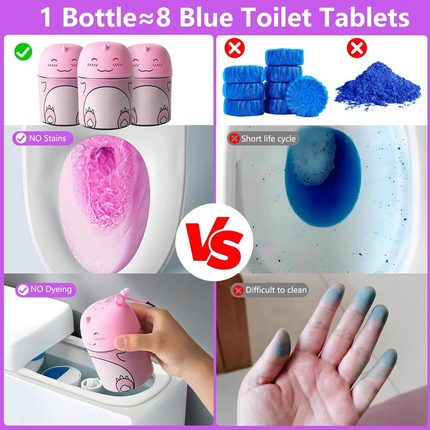 Toilet Bowl Cleaner-Cute Dinosaur-Shaped Toilet Bowl Cleaner Bottle Automatic Bathroom Toilet Tank Cleaner Easy-To-Use Septic Safe Toilet Cleaner in Bottle with Peach Scent (1, pink)