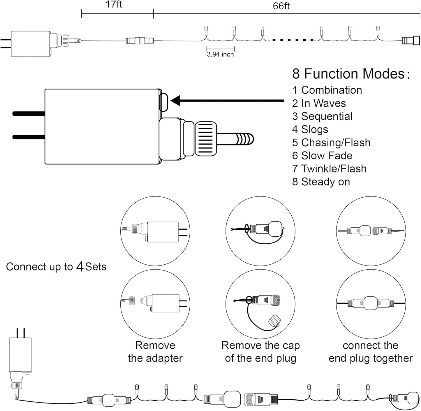 HOME LIGHTING 66ft Christmas Decorative Mini Lights, 200 LED Green Wire Fairy Starry String Lights Plug in, 8 Lighting Modes, for Indoor Outdoor Xmas Tree Wedding Party Decoration (Multicolor)