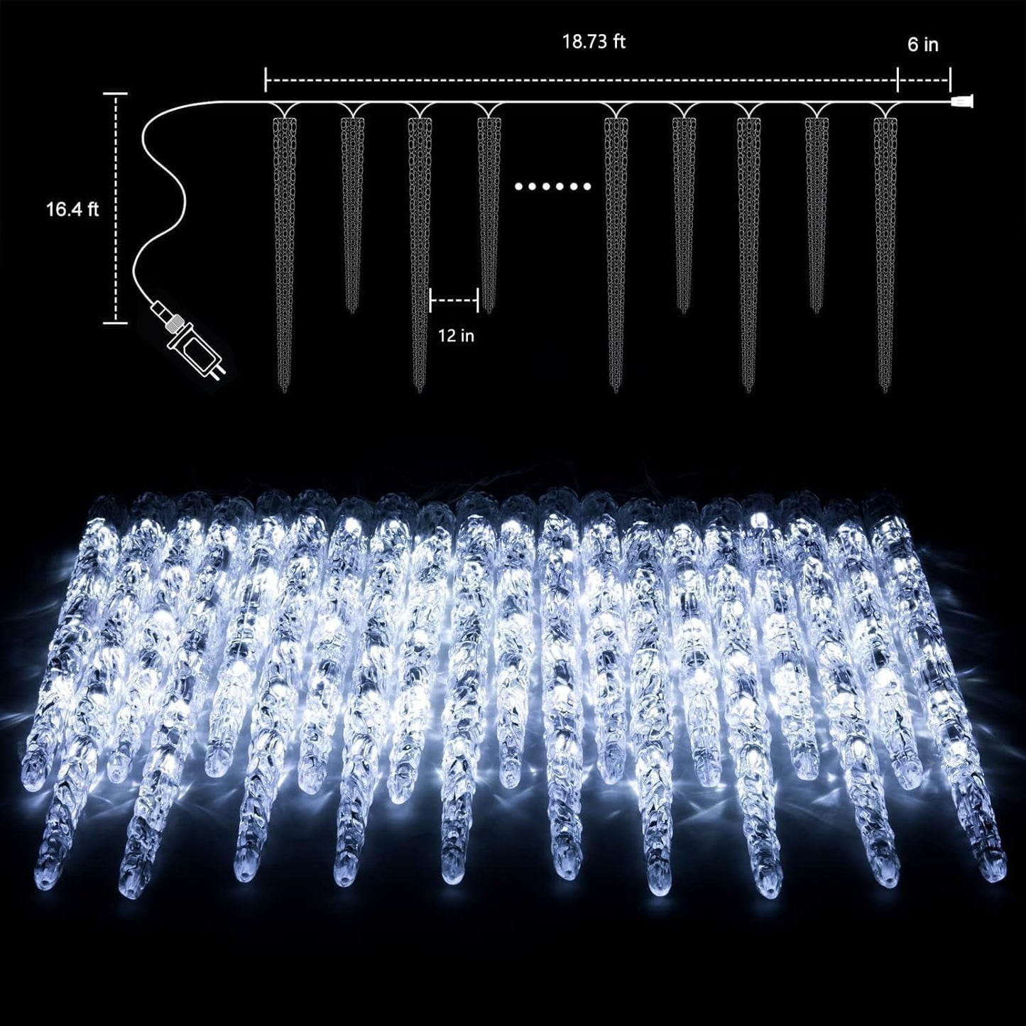 Icicle Lights Outdoor with Remote, 2 Pack Total 40ft 40 Tubes 200 LED Ice Shape String Lights, Connectable Hanging Christmas Decoration Lights for Tree Patio Roof Holiday Decor, Cool White