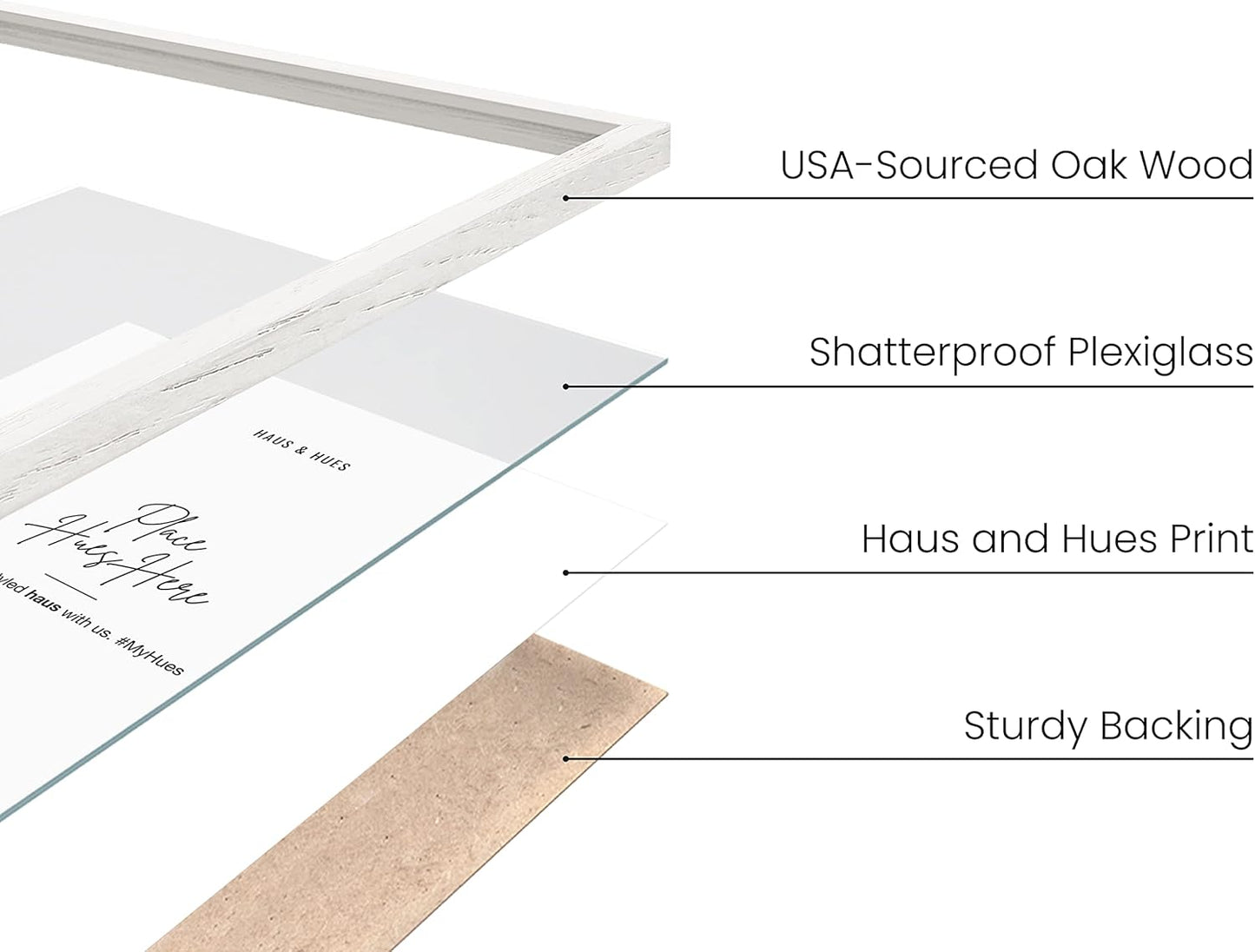 Haus and Hues White Oak 11x14 Picture Frame Set of 6 - Set of 6 11x14 Wood Picture Frame, 11x14 White Picture Frame, 14x11 Picture Frames, White Picture Frames 11x14, White Art Frame (White Oak Frame)