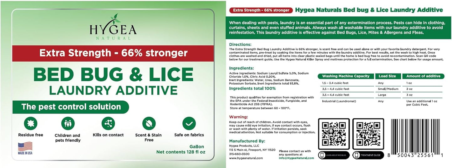 Extra Strength Lice & Bed Bug Laundry Additive - Gentle, Odorless, and Stain-Free Liquid Laundry Treatment - Child and Pet Friendly - Laundry at Any Water Temperature (1 Gallon)
