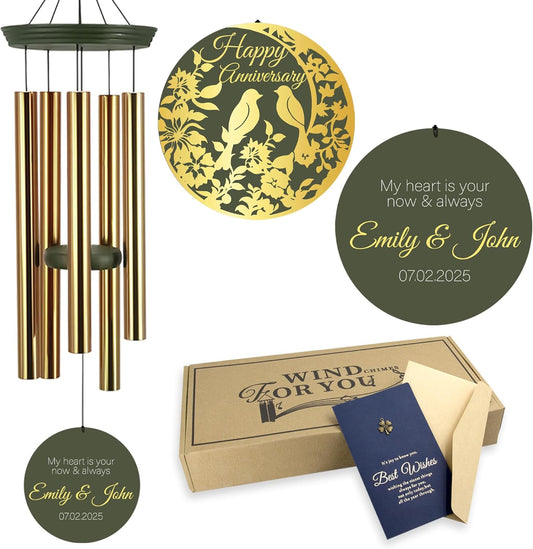 ASTARIN Happy Anniversary Wind Chimes Personalized, Deep Tone Wind Chimes for Memory Day, for Couple Friends Wife Husband, Marriage Keepsake Gift Ideas