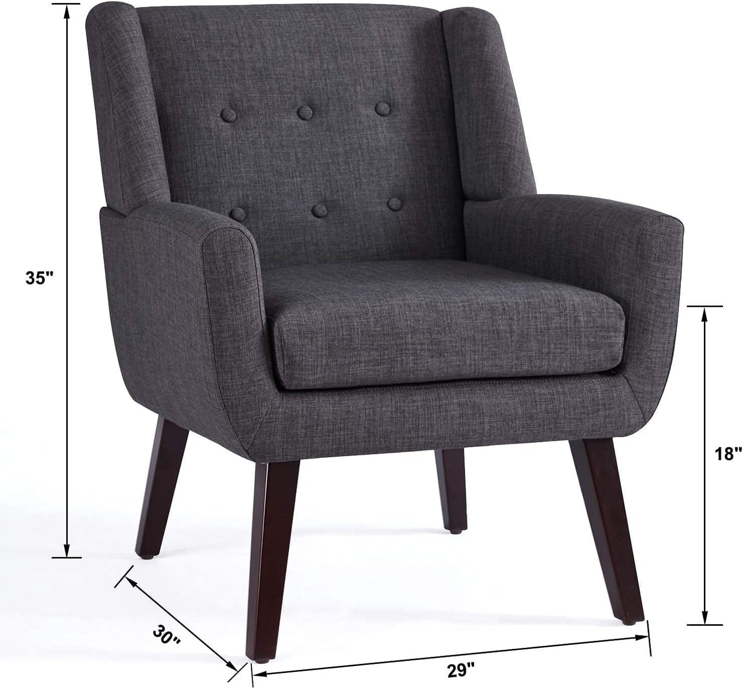 HUIMO Accent Chair Living Room Chair, Upholstered Button Tufted Armchair, Linen Fabric Sofa Chairs for Bedroom, Living Room, Mid Century Modern Comfy Reading Chair (Grey)