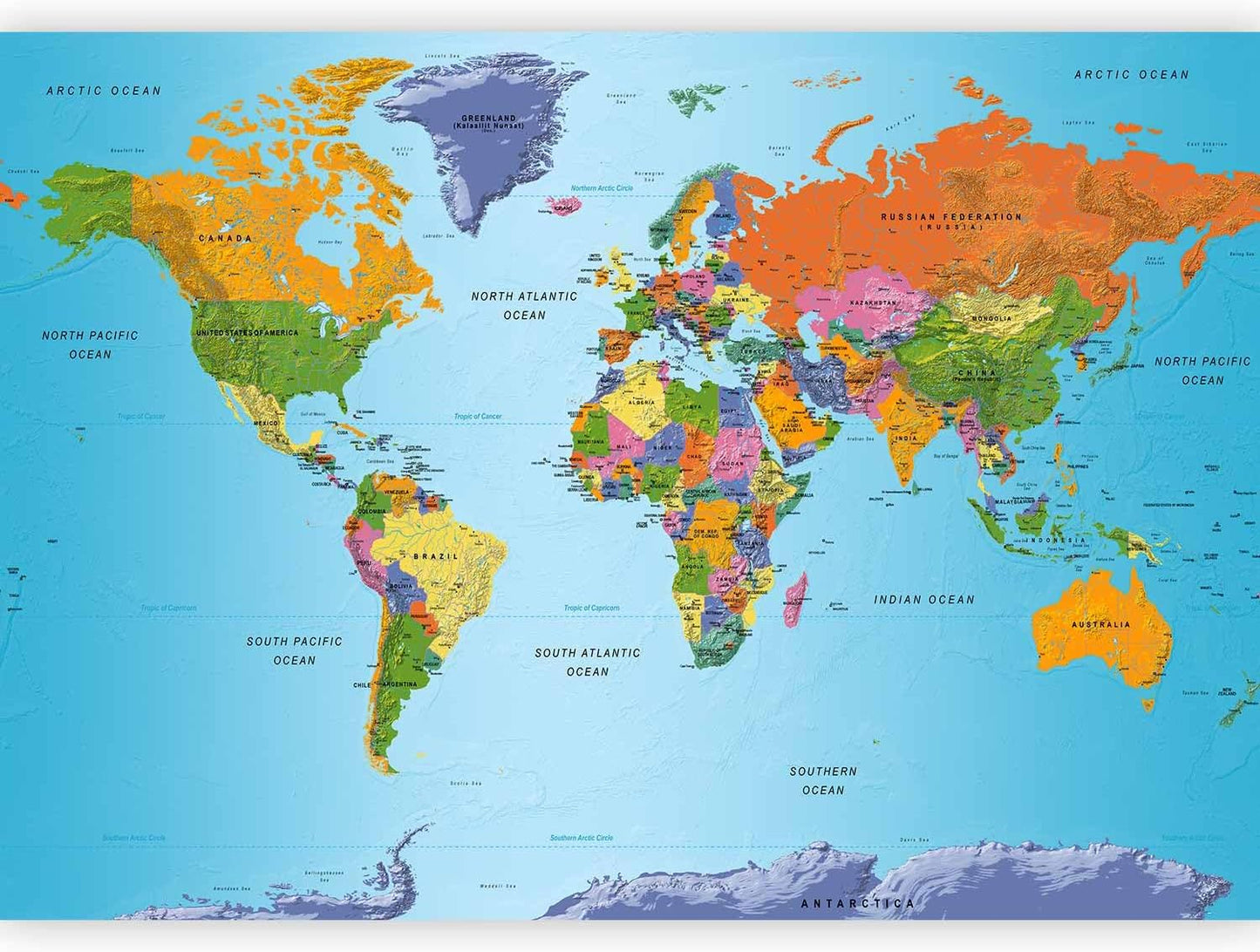 artgeist Premium Wall Mural World Map 177x124 in - XXL Non-Woven Wallpaper Fleece Wall Decor Photo Print Picture Image Design Home Map of The World k-A-0095-a-a