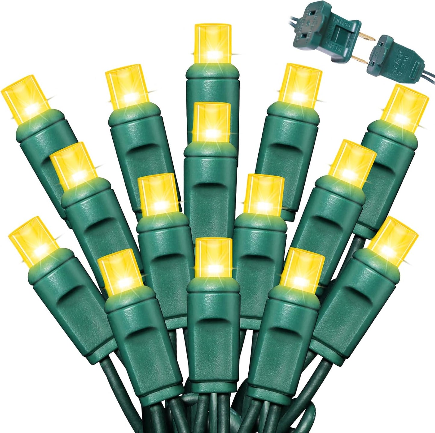 50LED String Lights,LED Christmas Lights,6" SPACING,Green Wire,Yellow Colour,Commercial Grade