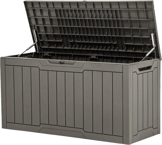 YITAHOME 80-Gallon Waterproof Resin Outdoor Storage Box, Lockable Storage Container for Outdoor Furniture, Cushion Storage, Pool Accessories, Garden Tools and Sporting Gear, Taupe