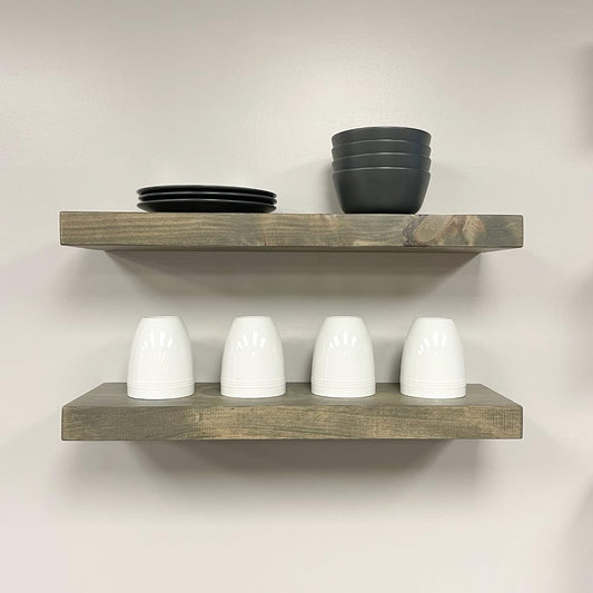 URBANDI, Rustic Floating Shelves, Set of 2, Hidden Bracket, Solid Wood, Heavy Duty, Wall Mounted Shelves, (Grey, 48Wx8D)
