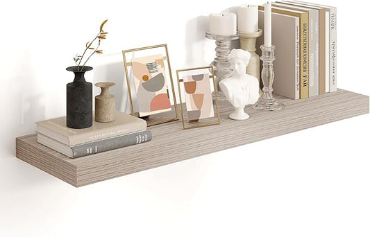 Heimlove 36 Inch Floating Shelves for Wall,10 Inch Deep Grey Wood Shelves with Invisible Brackets,Wall Mounted Storage & Display Shelves for Bedroom,Living Room,Kitchen,Office