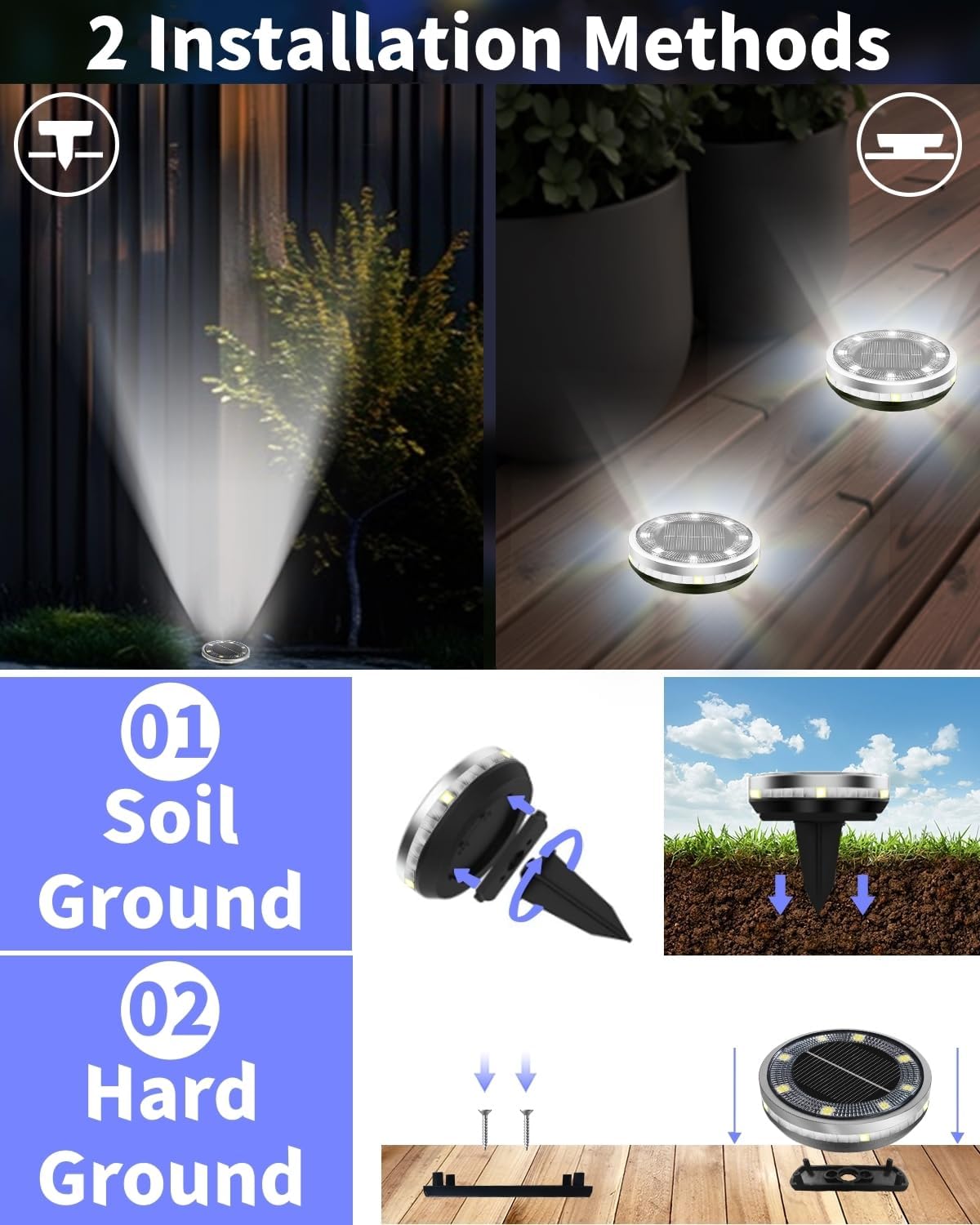 Solar Ground Lights Outdoor 18 Pack Waterproof, Upgraded Solar Garden Lights with 4 Side Light, Stainless Steel Solar Powered Disc Landscape Light for Walkway Lawn Yard Patio Deck-Cool White