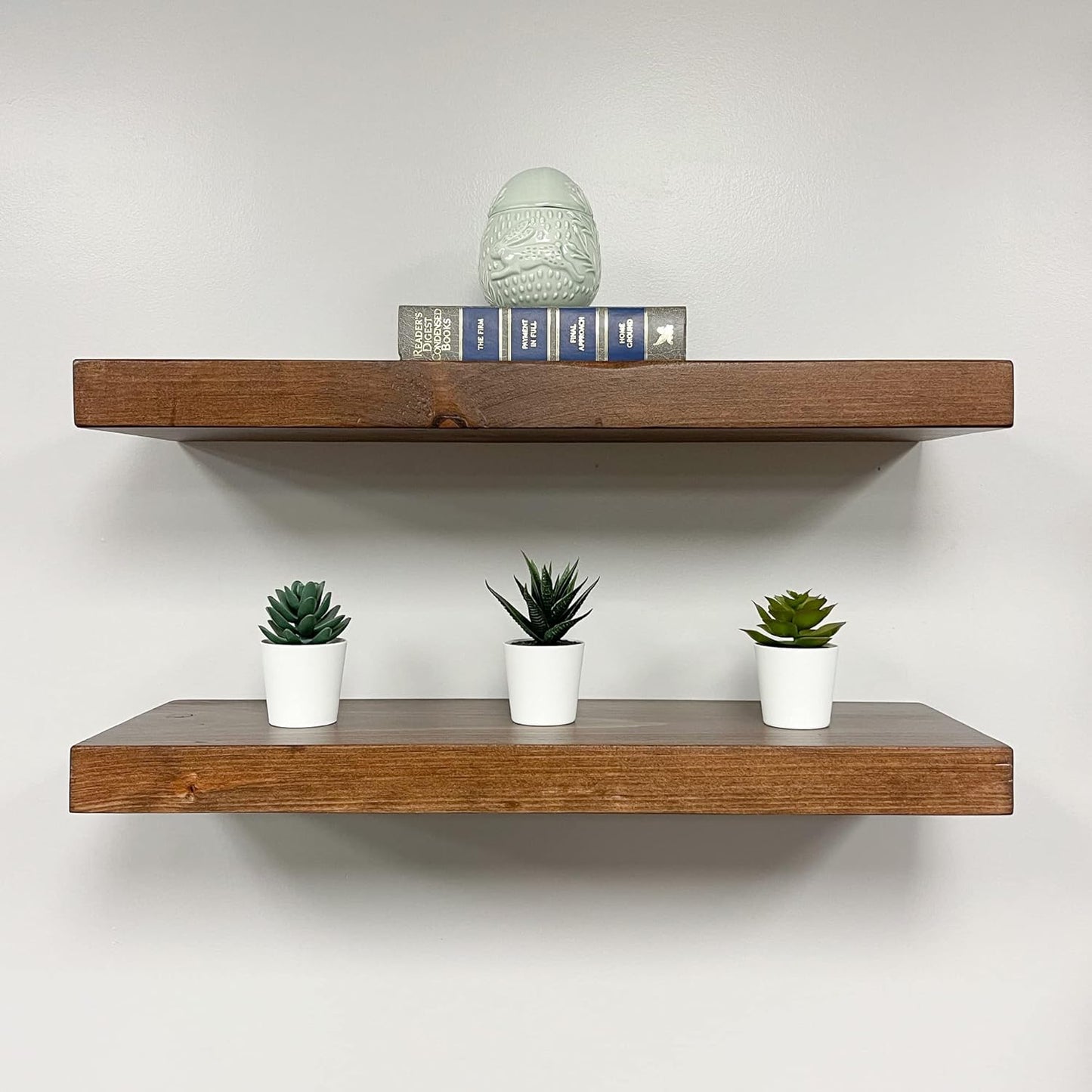 URBANDI, Rustic Floating Shelves, Set of 2, Hidden Bracket, Solid Wood, Heavy Duty, Wall Mounted Shelves, (Provincial, 48Wx6D)