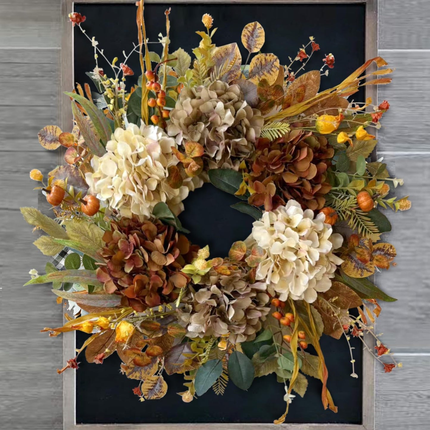 WANNA-CUL 24 Inch Fall Wreaths for Front Door with Hydrangea,Little Pumpkins-Fall Decorations for Home,Fall Door Wreath Decor for Autumn,Harvest, Halloween or Thanksgiving