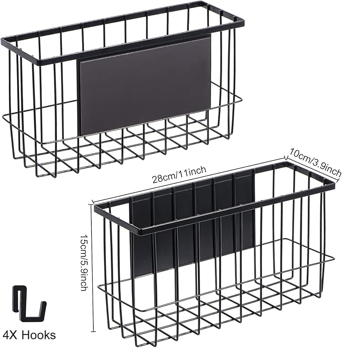 dedoot Magnetic Holder Locker 11"x 3.9"x 5.9" Strong Magnetic Black Mesh Holder Magnetic Basket Organizer Shelf Rack for Whiteboard,Fridge, Sponge, Recipe, Beverage,Refrigerator,Office File Foil