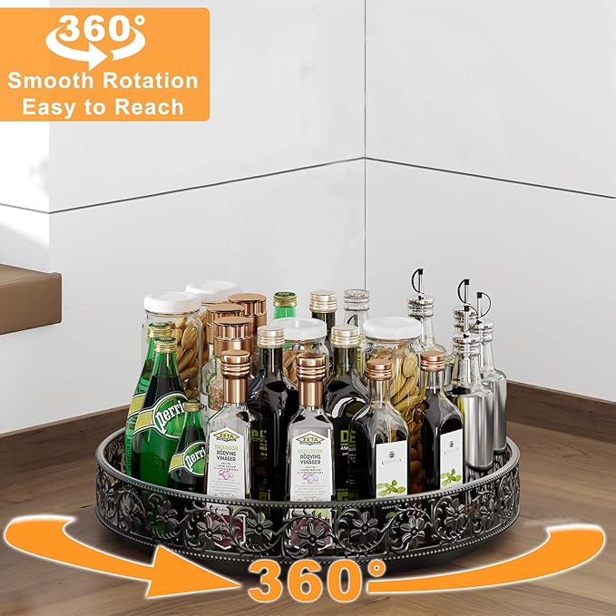 Lazy Susan Turntable Organizer, 13 inch Large Rotating Spice Rack Lazy Susan for Dining Table Top Cabinet Countertop Pantry Kitchen Cupboard Bathroom Black
